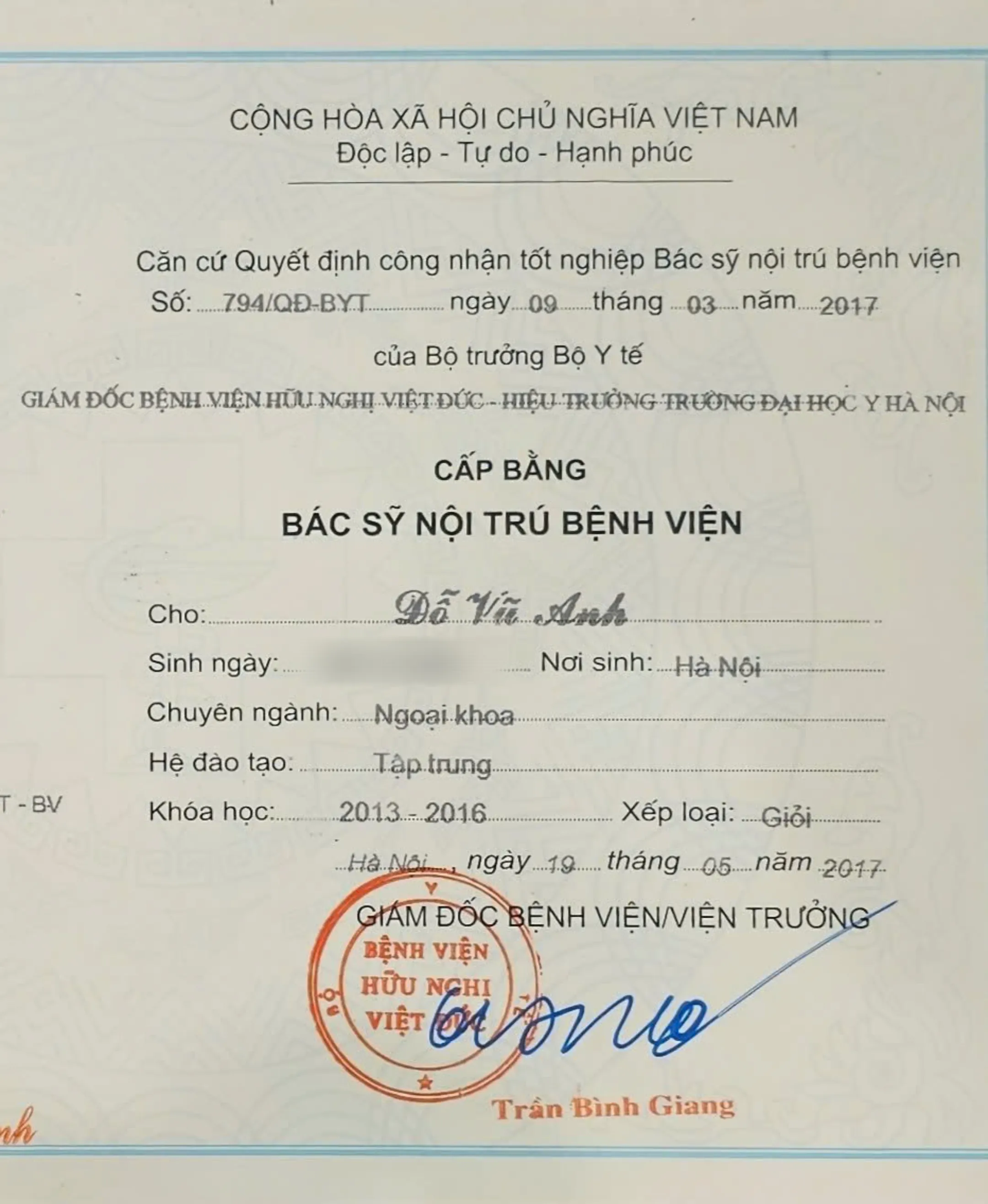 Bằng Bác sĩ nội trú